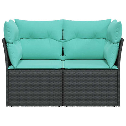 Gartensofa mit Kissen 2-Sitzer Schwarz Poly Rattan