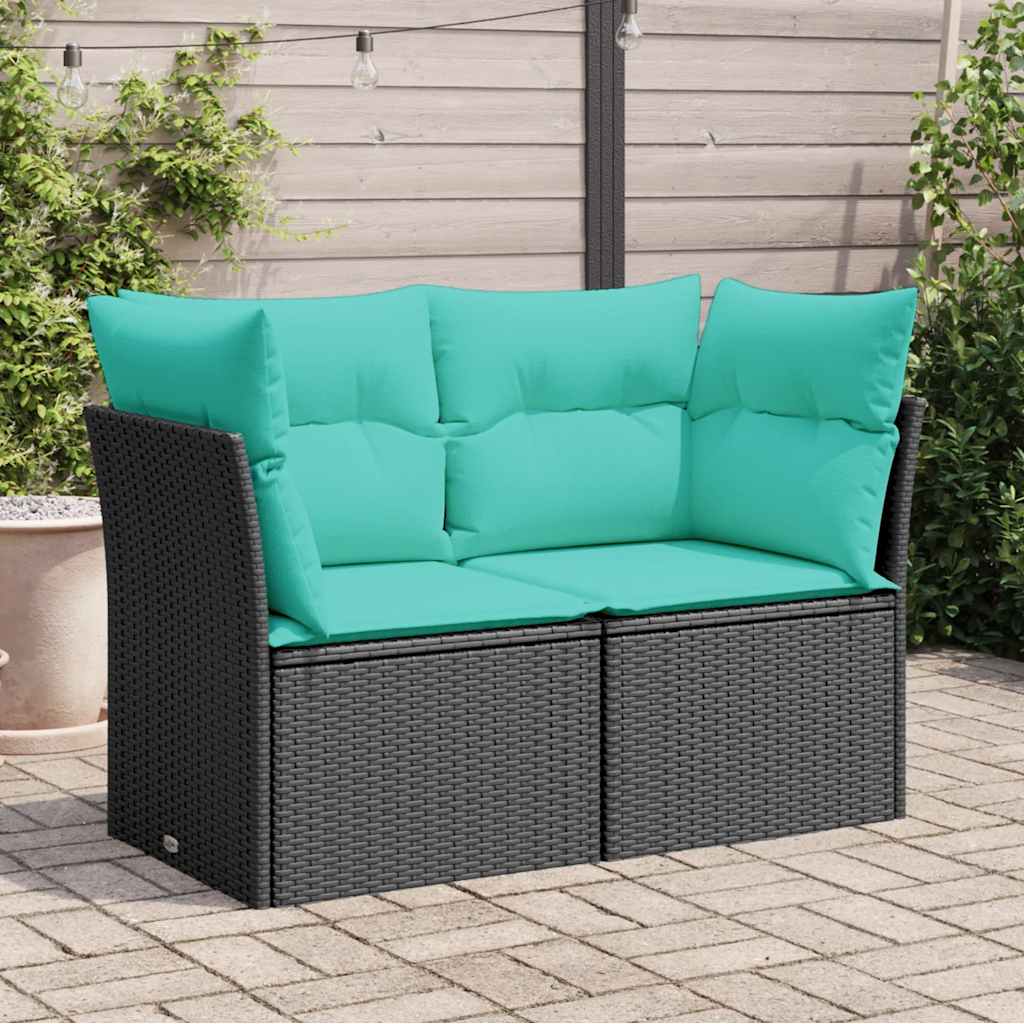 Gartensofa mit Kissen 2-Sitzer Schwarz Poly Rattan