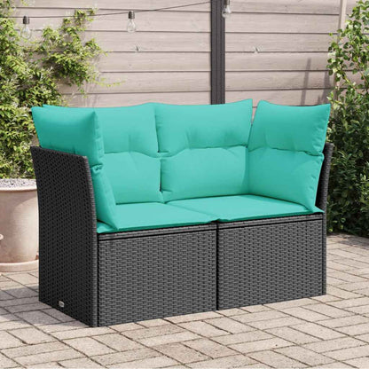 Gartensofa mit Kissen 2-Sitzer Schwarz Poly Rattan