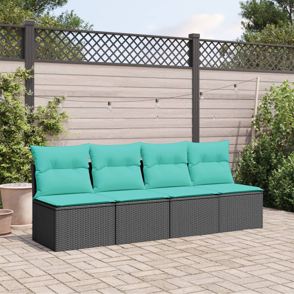 Gartensofa mit Kissen 4-Sitzer Schwarz Poly Rattan