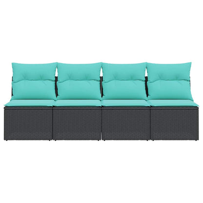 Gartensofa mit Kissen 4-Sitzer Schwarz Poly Rattan