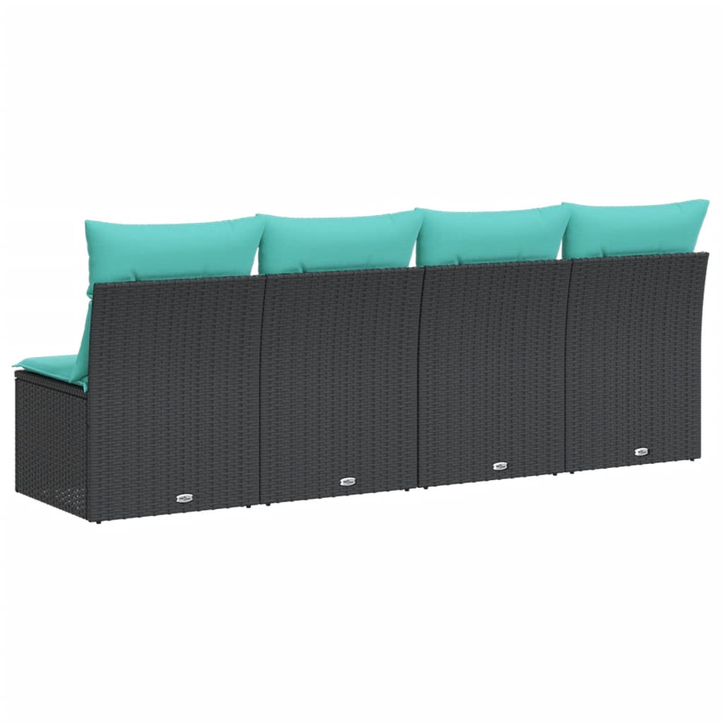 Gartensofa mit Kissen 4-Sitzer Schwarz Poly Rattan