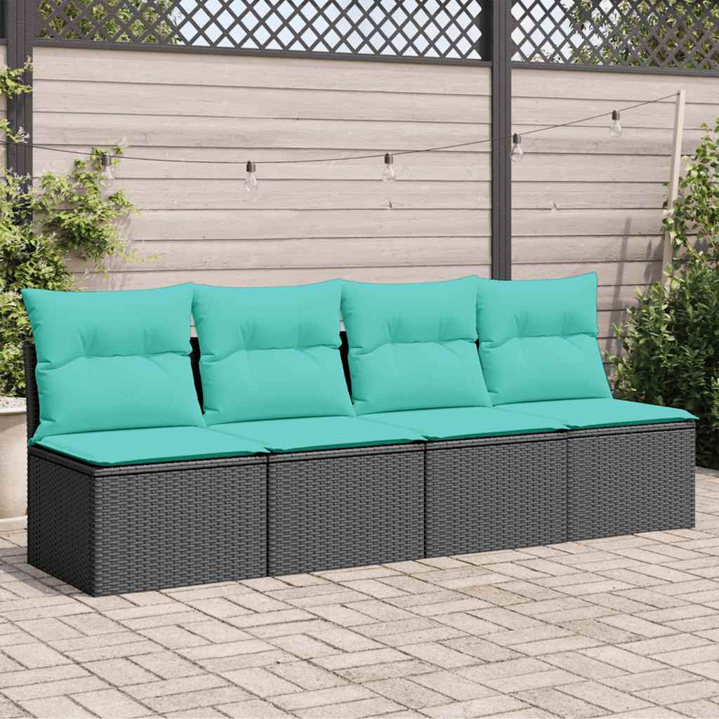Gartensofa mit Kissen 4-Sitzer Schwarz Poly Rattan