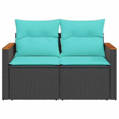 Gartensofa mit Kissen 2-Sitzer Schwarz Poly Rattan
