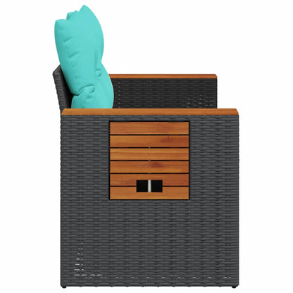 Gartensofa mit Kissen 2-Sitzer Schwarz Poly Rattan