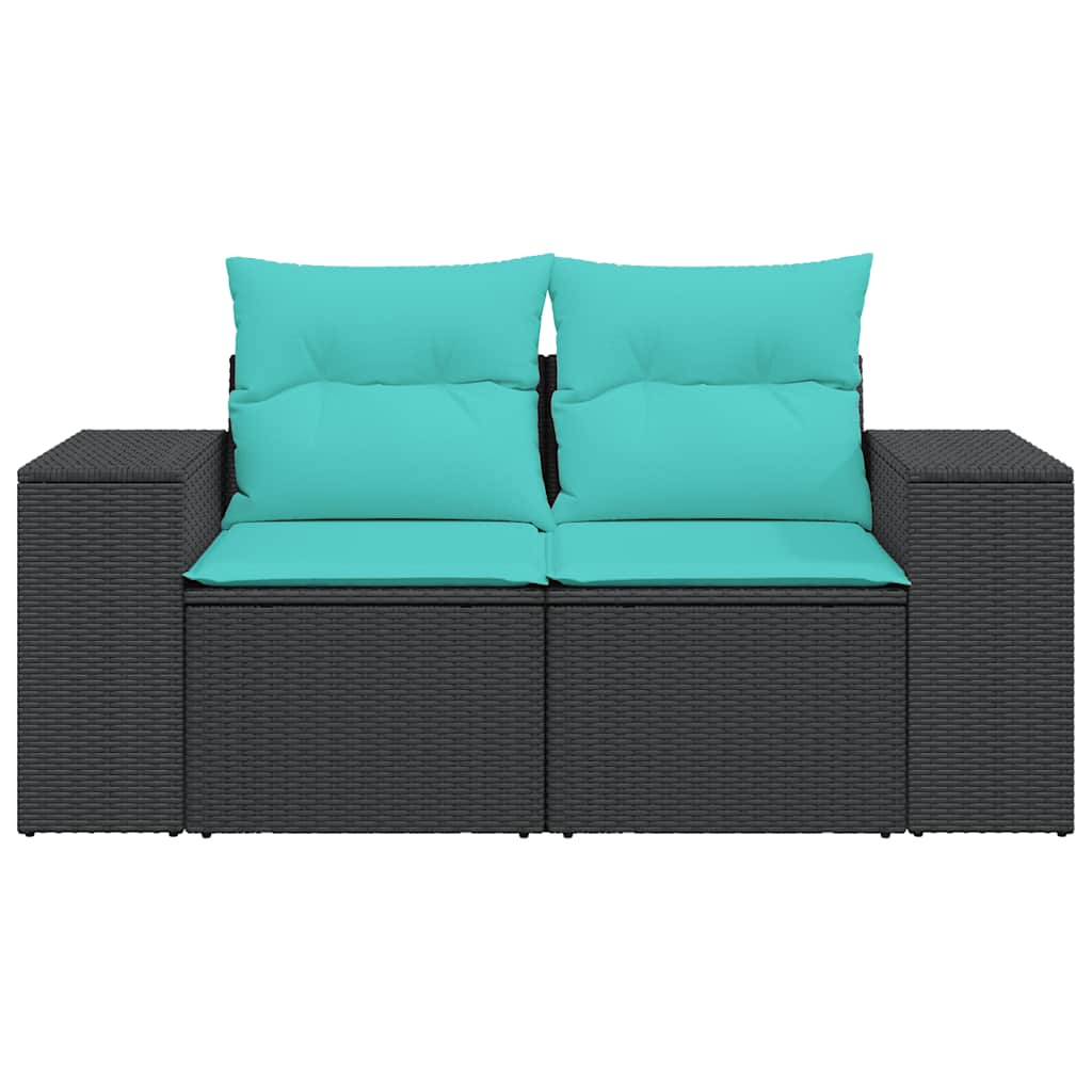 Gartensofa mit Kissen 2-Sitzer Schwarz Poly Rattan