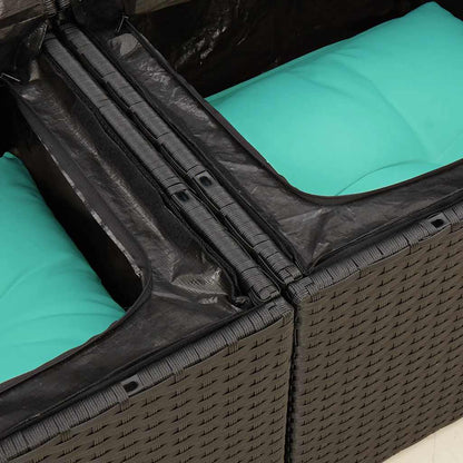 Gartensofa mit Kissen 2-Sitzer Schwarz Poly Rattan