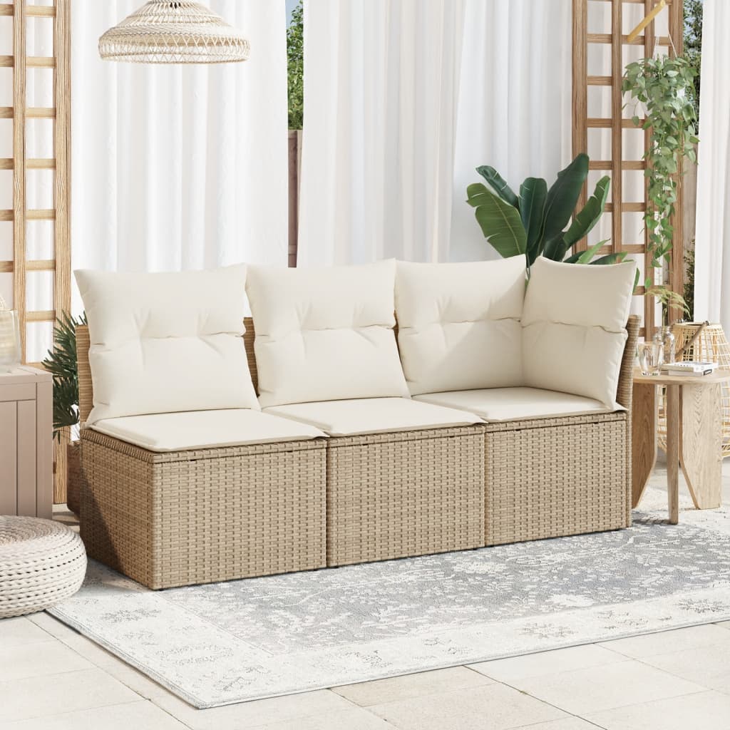 Canapé de jardin sans accoudoirs avec coussins en polyrotin beige