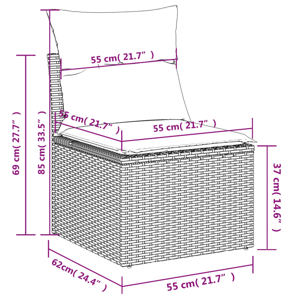 Canapé de jardin sans accoudoirs avec coussins en polyrotin beige