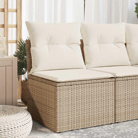 Canapé de jardin sans accoudoirs avec coussins en polyrotin beige