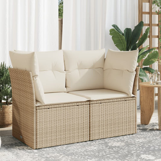 Gartensofa mit Kissen 2-Sitzer Beige Poly Rattan