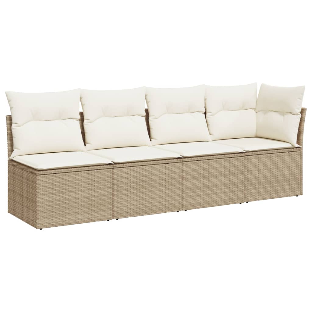 Gartensofa mit Kissen 4-Sitzer Beige Poly Rattan