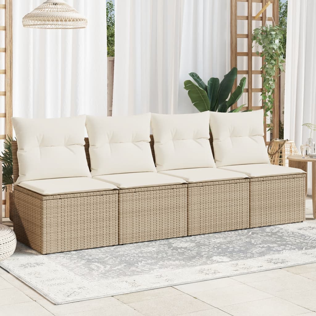 Canapé de jardin avec coussins 4 places en polyrotin beige