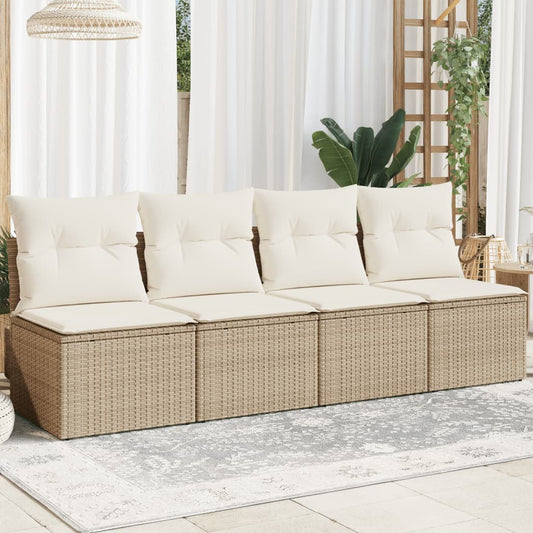 Canapé de jardin avec coussins 4 places en polyrotin beige