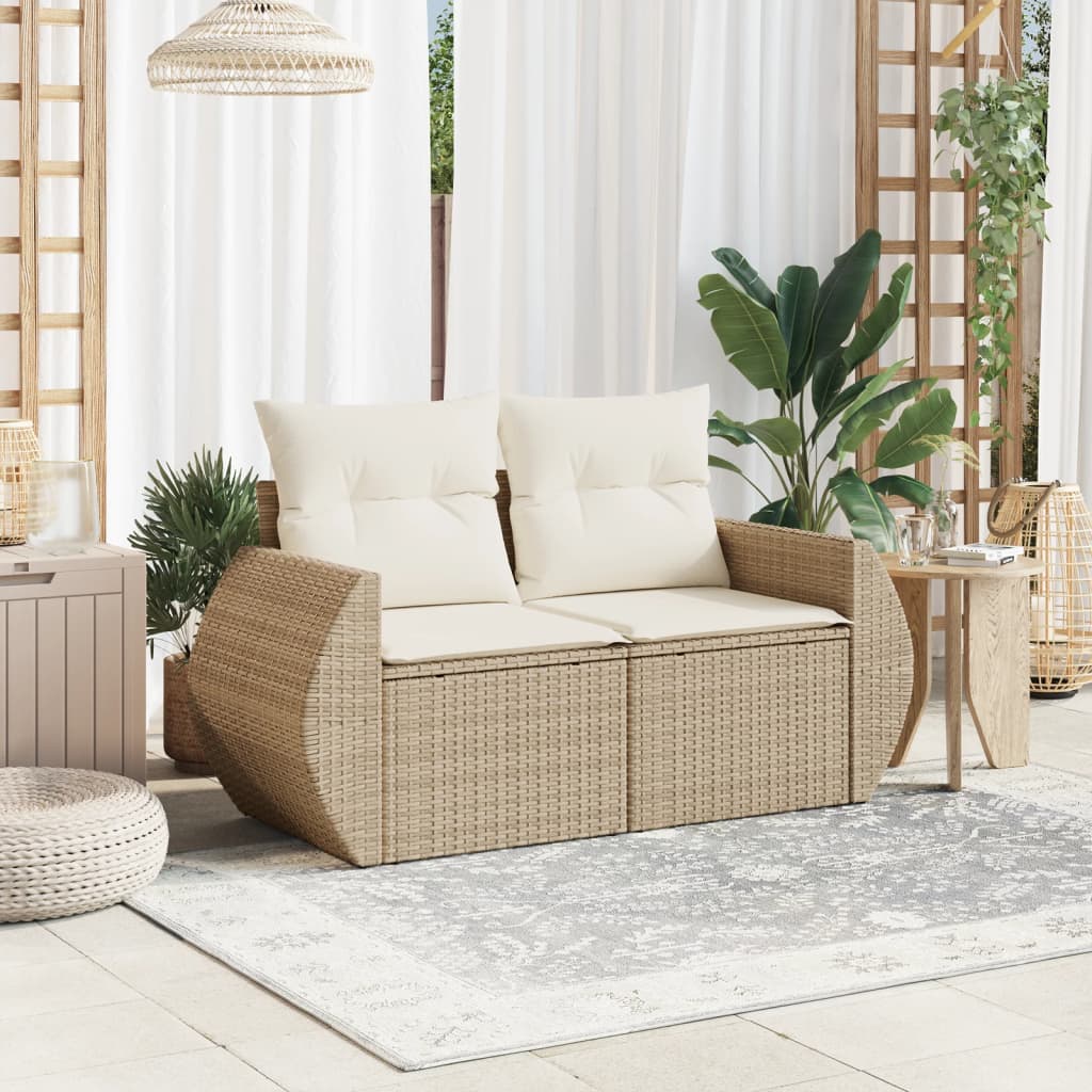 Canapé de jardin avec coussins 2 places en polyrotin beige