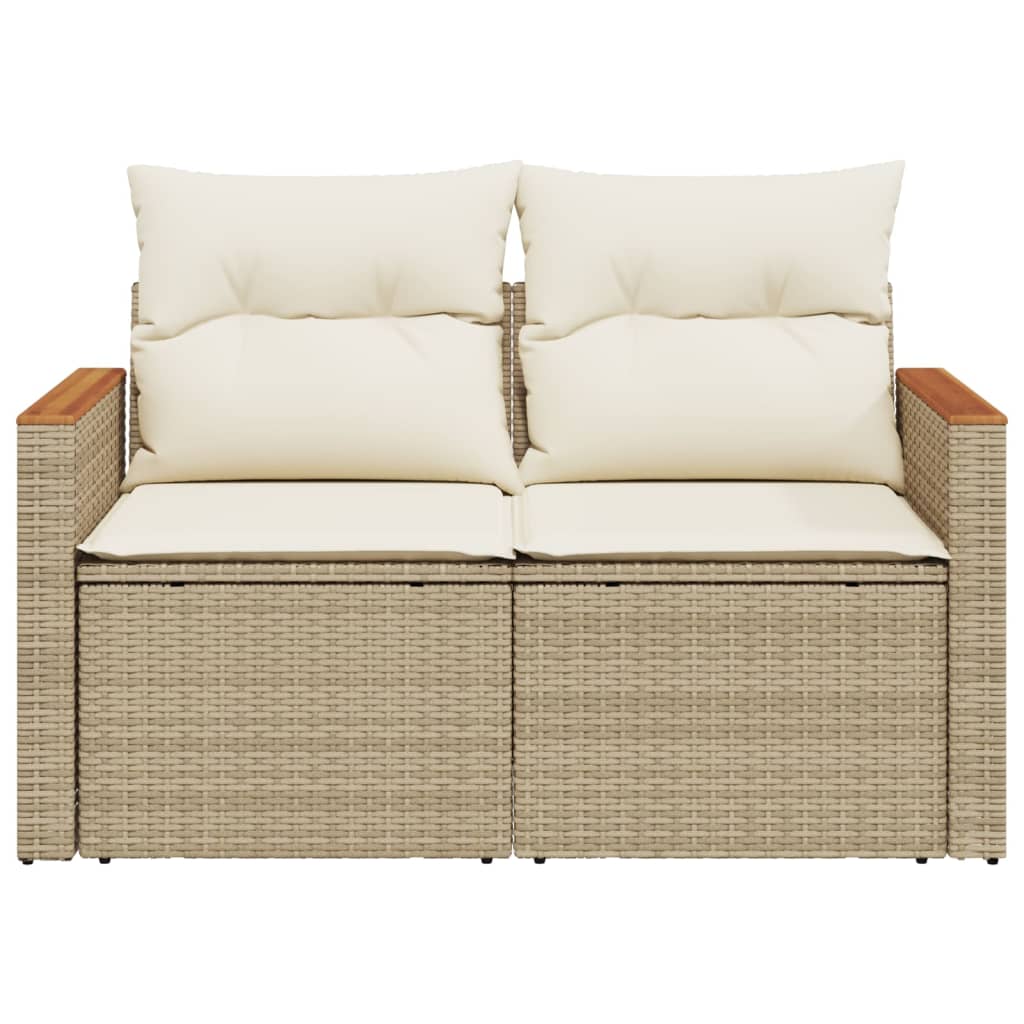 Gartensofa mit Kissen 2-Sitzer Beige Poly Rattan