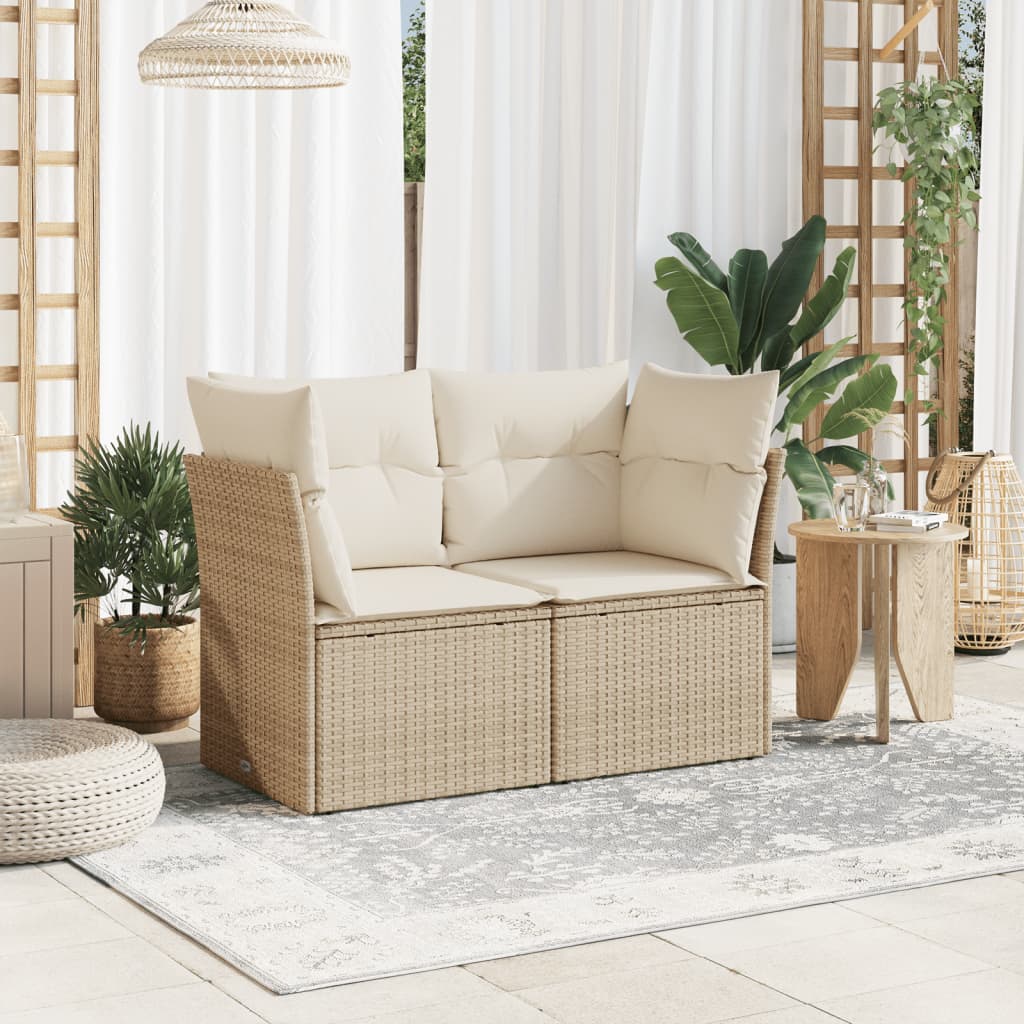 Canapé de jardin avec coussins 2 places en polyrotin beige