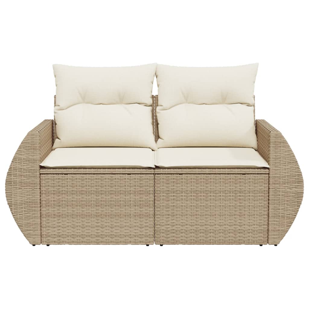 Gartensofa mit Kissen 2-Sitzer Beige Poly Rattan