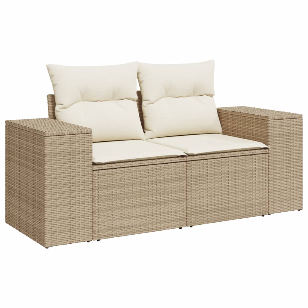 Gartensofa mit Kissen 2-Sitzer Beige Poly Rattan