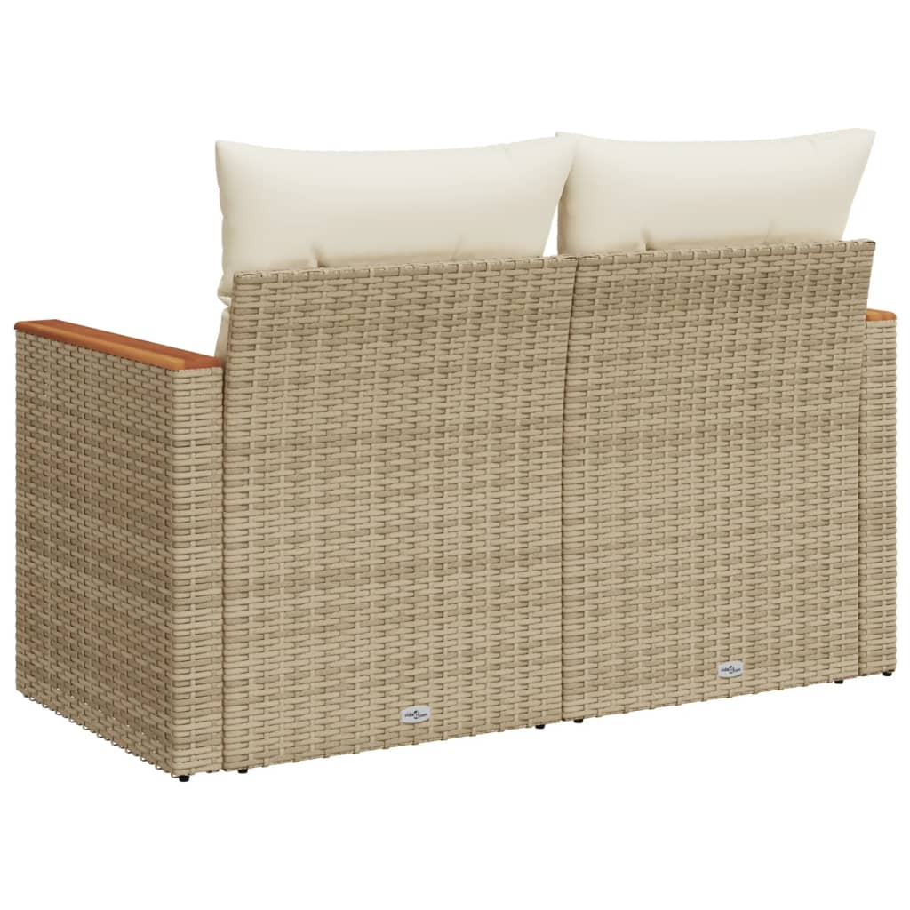 Gartensofa mit Kissen 2-Sitzer Beige Poly Rattan