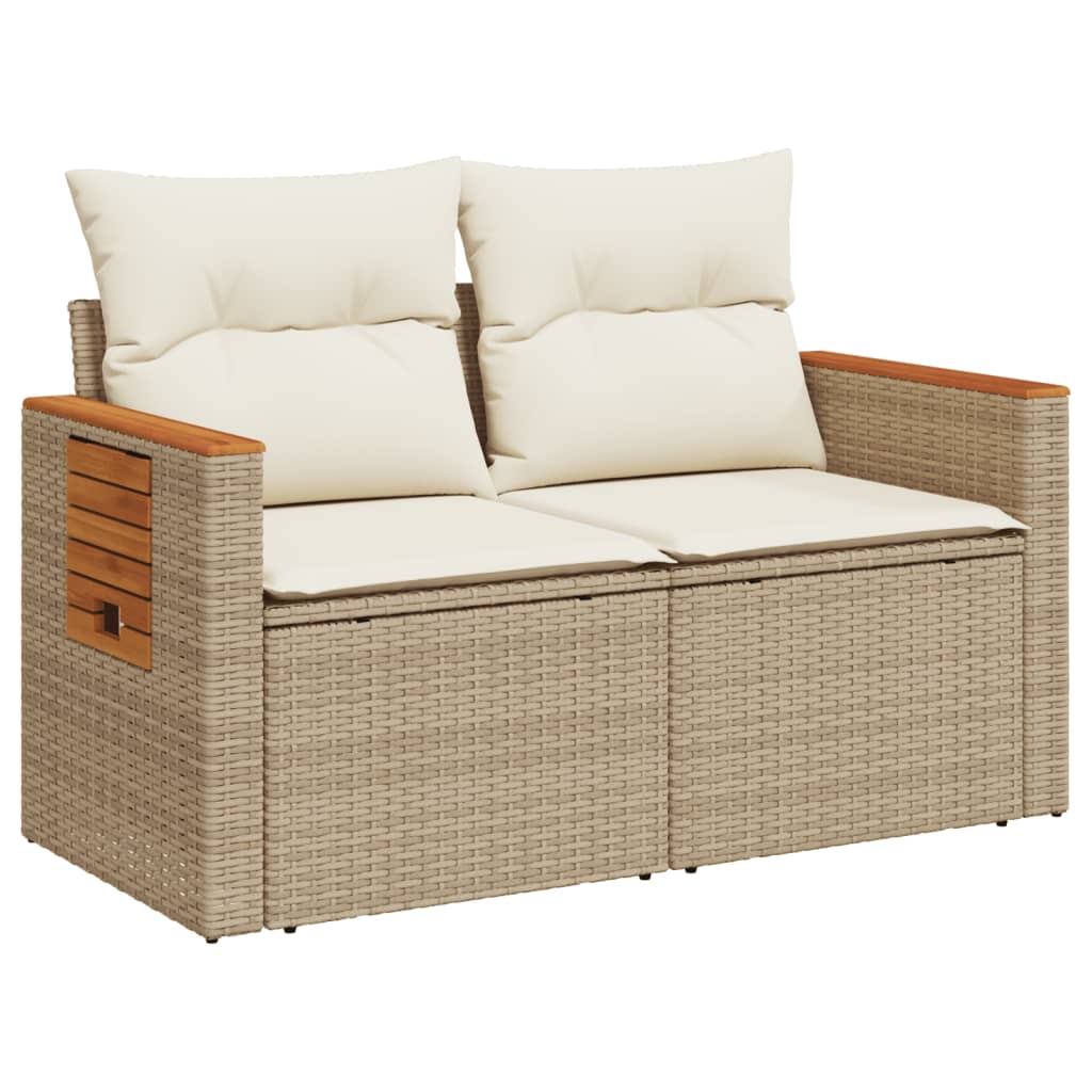 Gartensofa mit Kissen 2-Sitzer Beige Poly Rattan