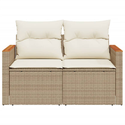 Gartensofa mit Kissen 2-Sitzer Beige Poly Rattan