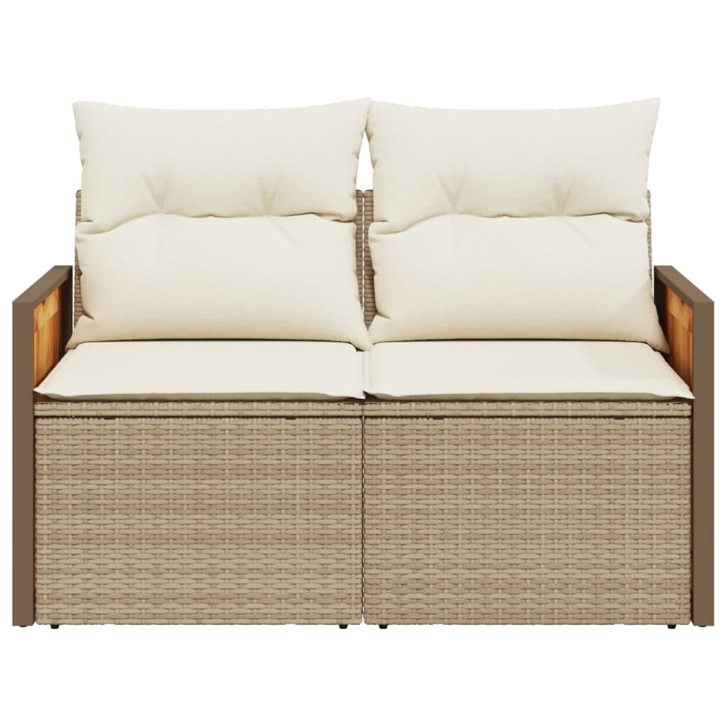 Gartensofa mit Kissen 2-Sitzer Beige Poly Rattan