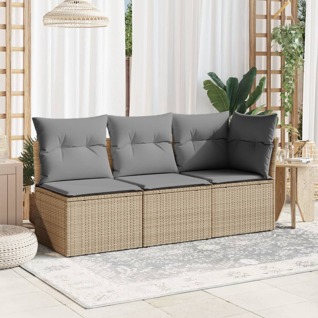 Canapé de jardin sans accoudoirs avec coussins en polyrotin beige