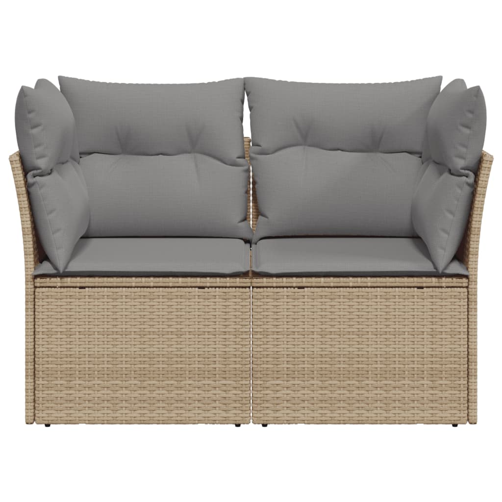 Gartensofa mit Kissen 2-Sitzer Beige Poly Rattan