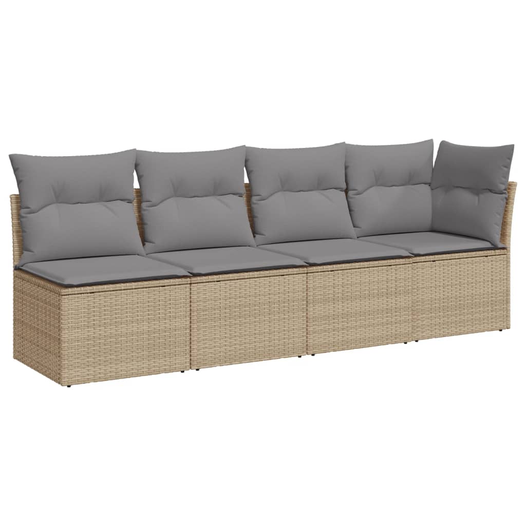 Gartensofa mit Kissen 4-Sitzer Beige Poly Rattan