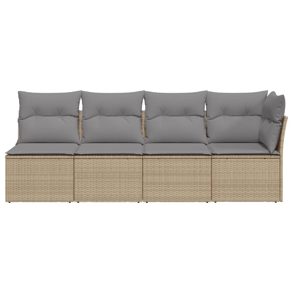 Gartensofa mit Kissen 4-Sitzer Beige Poly Rattan