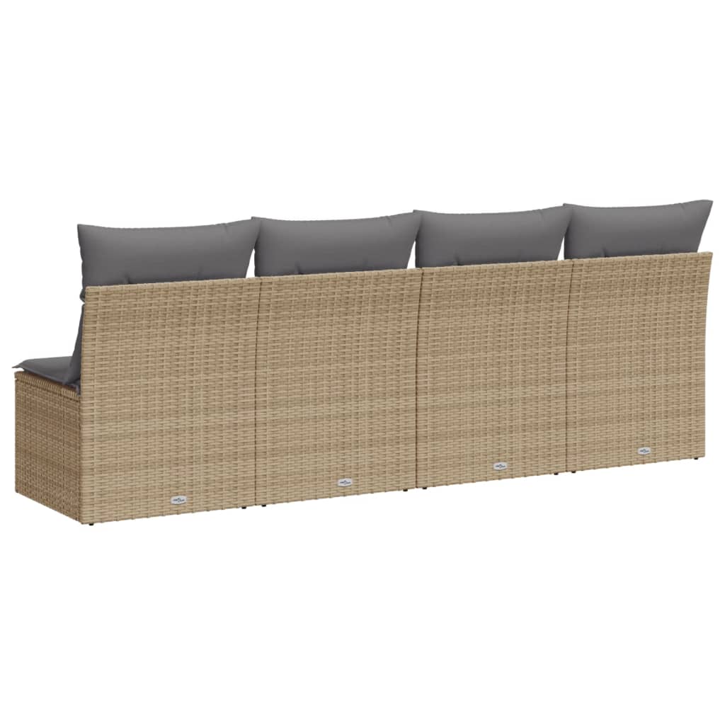 Gartensofa mit Kissen 4-Sitzer Beige Poly Rattan