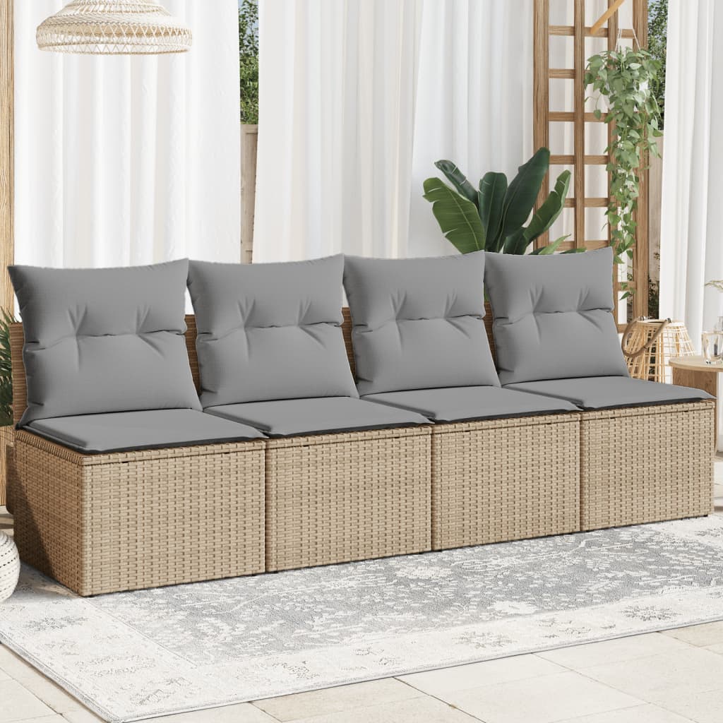 Canapé de jardin avec coussins 4 places en polyrotin beige