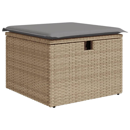 Gartenhocker mit Kissen Beige 55x55x37 cm Poly Rattan