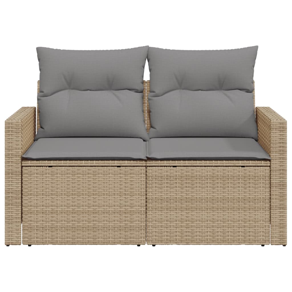 Gartensofa mit Kissen 2-Sitzer Beige Poly Rattan