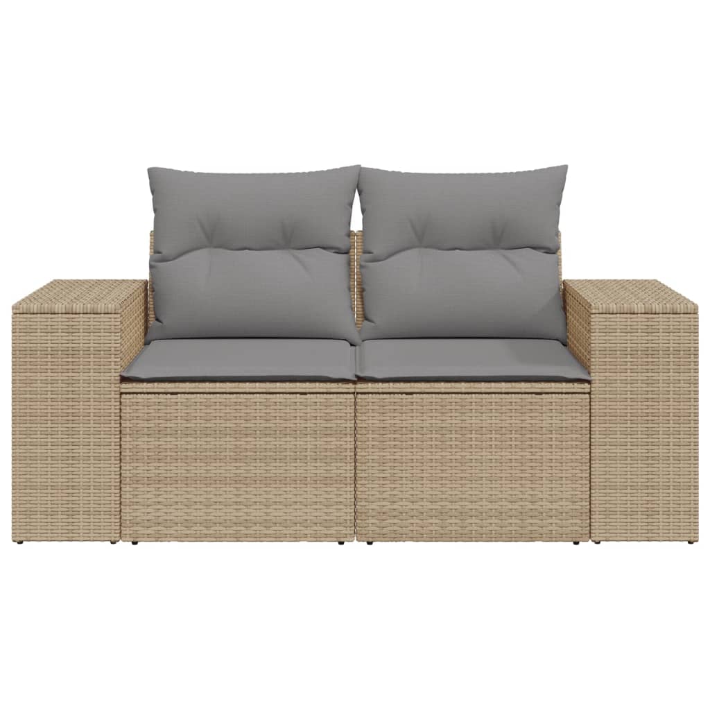 Gartensofa mit Kissen 2-Sitzer Beige Poly Rattan