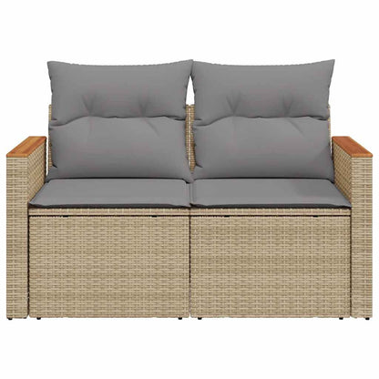 Gartensofa mit Kissen 2-Sitzer Beige Poly Rattan