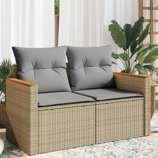 Gartensofa mit Kissen 2-Sitzer Beige Poly Rattan