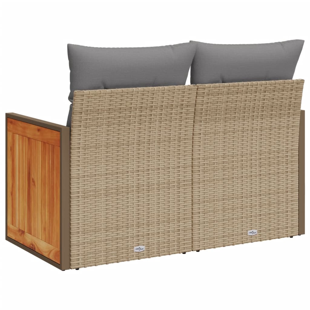 Gartensofa mit Kissen 2-Sitzer Beige Poly Rattan