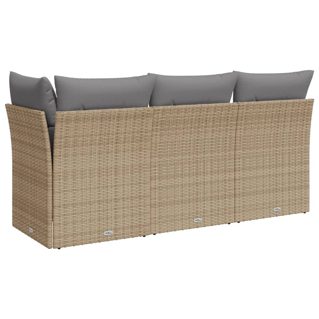 Gartensofa mit Kissen 3-Sitzer Beige Poly Rattan