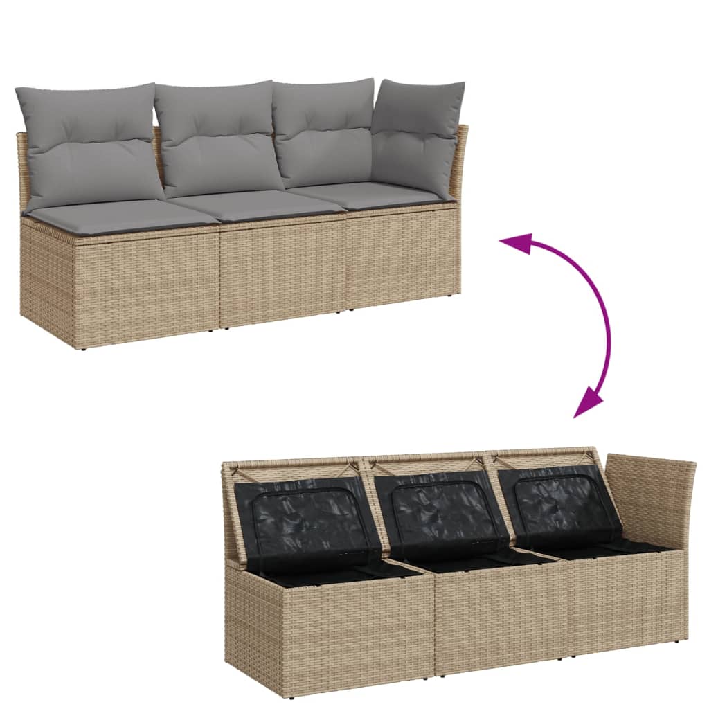 Canapé de jardin avec coussins 3 places en polyrotin beige