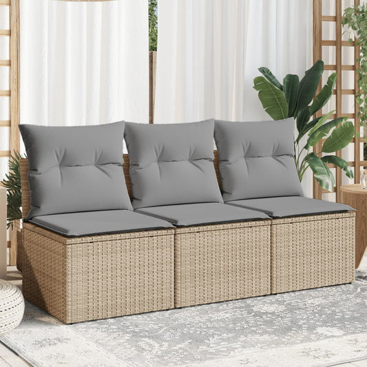 Canapé de jardin avec coussins 3 places en polyrotin beige