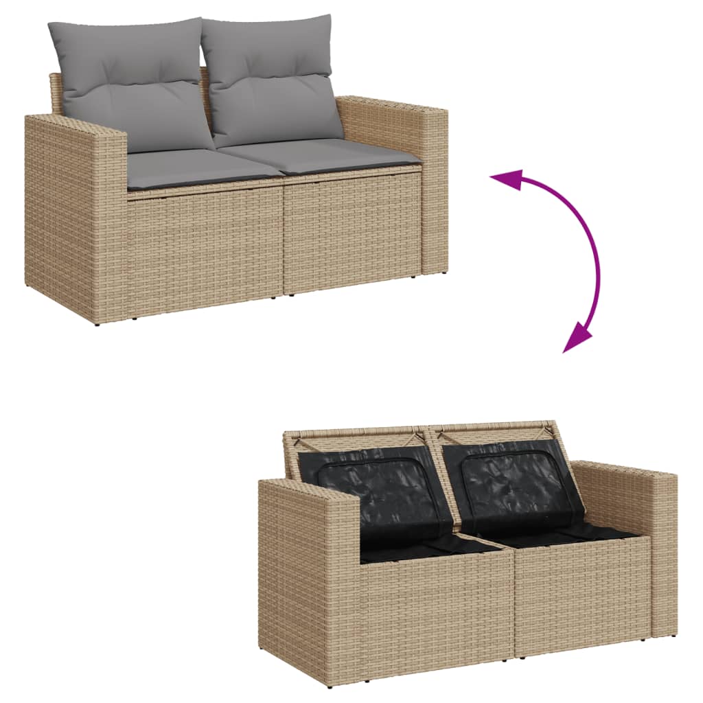 Canapé de jardin avec coussins 2 places en polyrotin beige