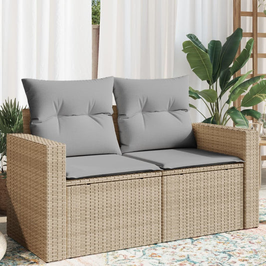 Gartensofa mit Kissen 2-Sitzer Beige Poly Rattan