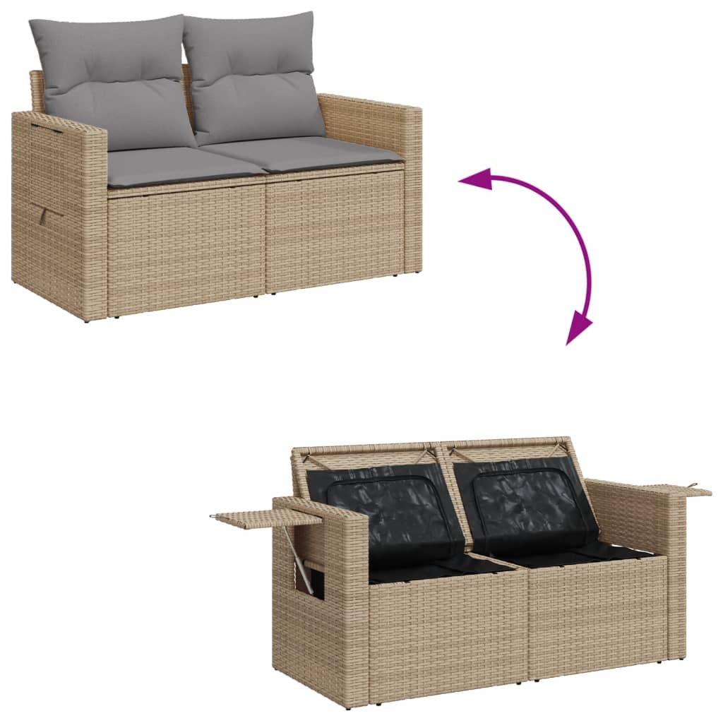 Gartensofa mit Kissen 2-Sitzer Beige Poly Rattan