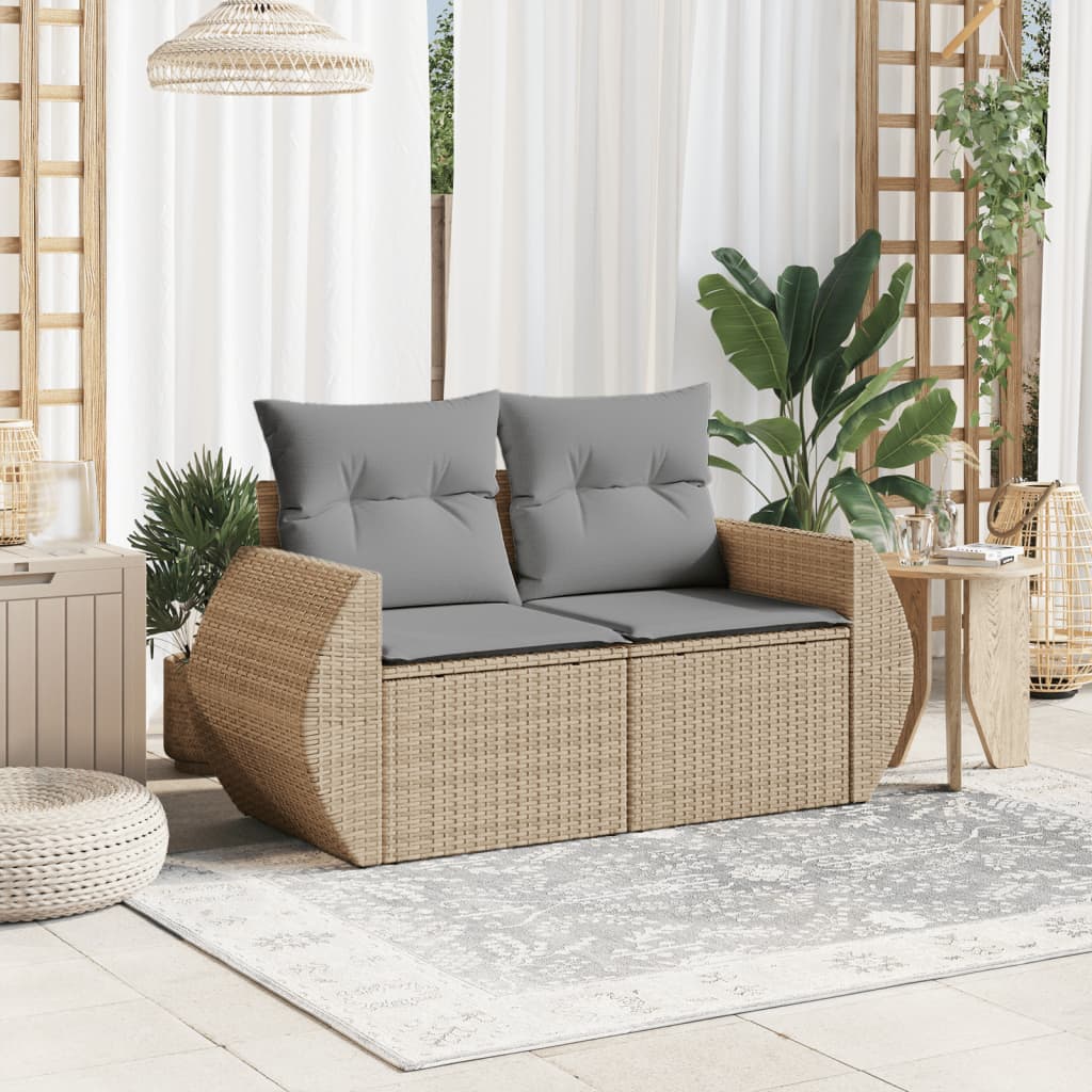 Canapé de jardin avec coussins 2 places en polyrotin beige