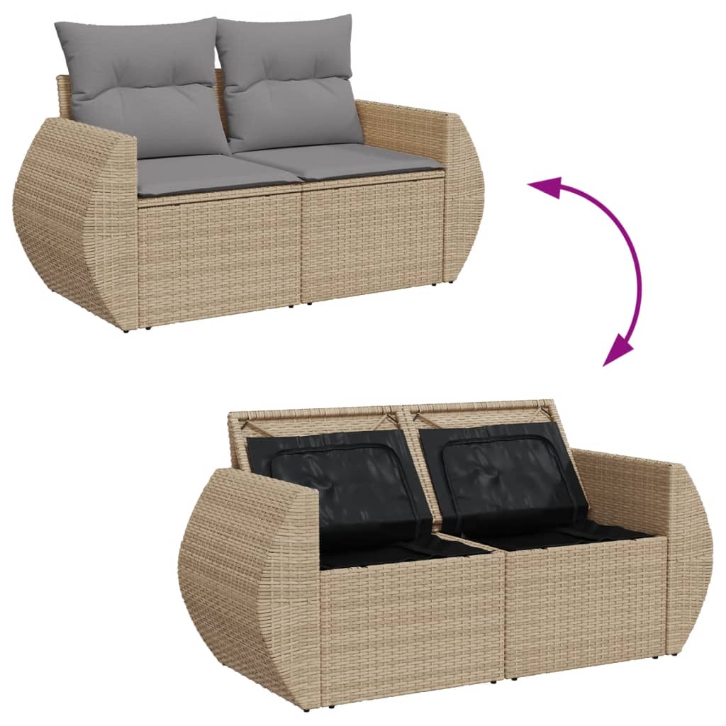 Canapé de jardin avec coussins 2 places en polyrotin beige