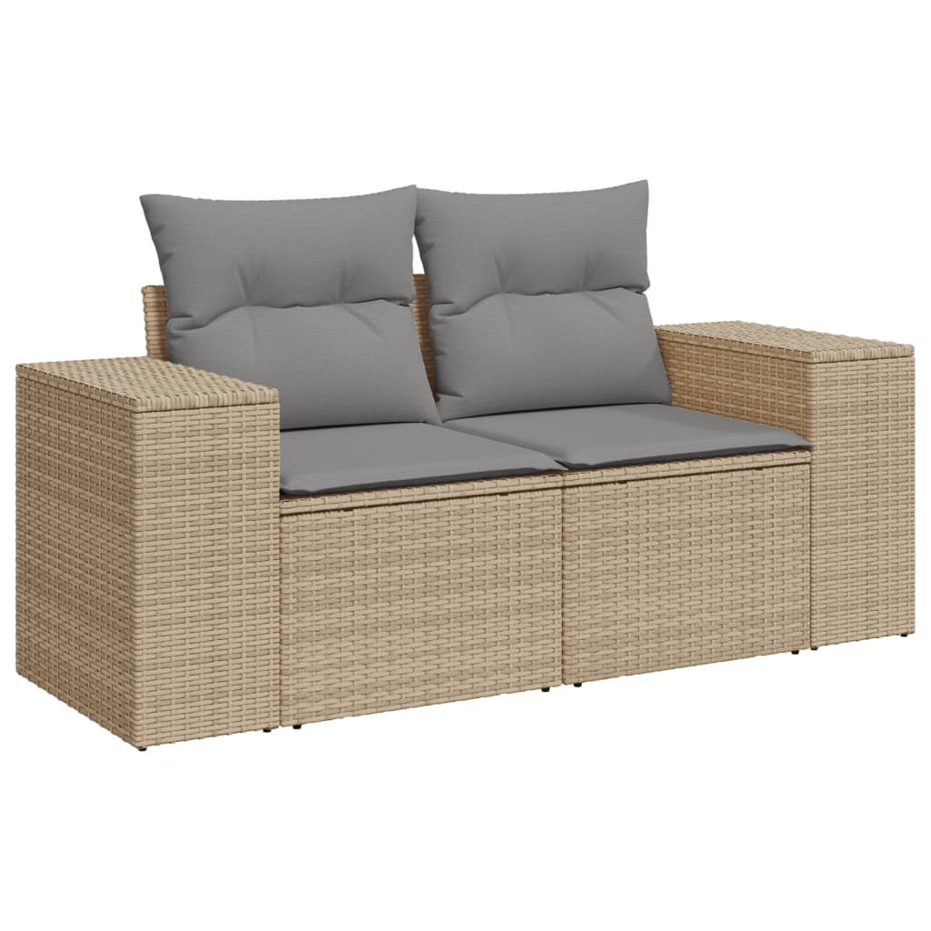 Gartensofa mit Kissen 2-Sitzer Beige Poly Rattan