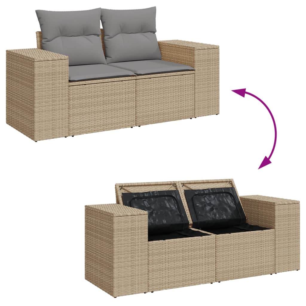 Gartensofa mit Kissen 2-Sitzer Beige Poly Rattan