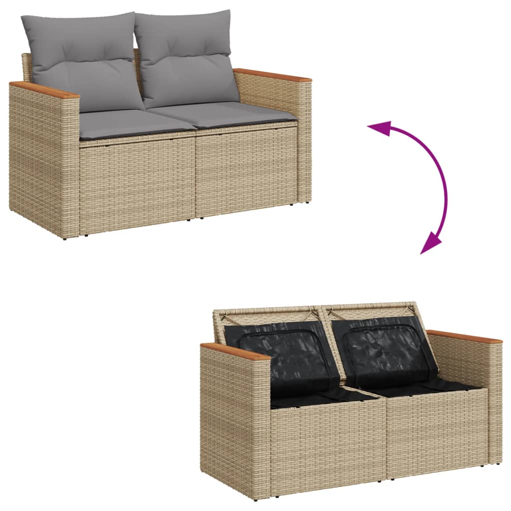 Gartensofa mit Kissen 2-Sitzer Beige Poly Rattan